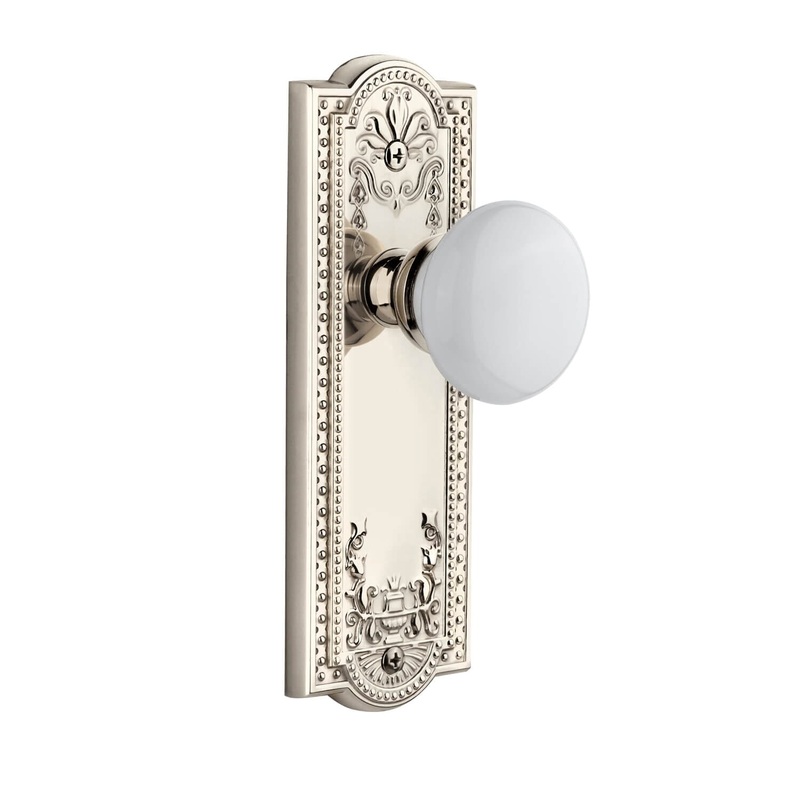 Parthenon Long Plate with Hyde Park Knob in Polished Nickel