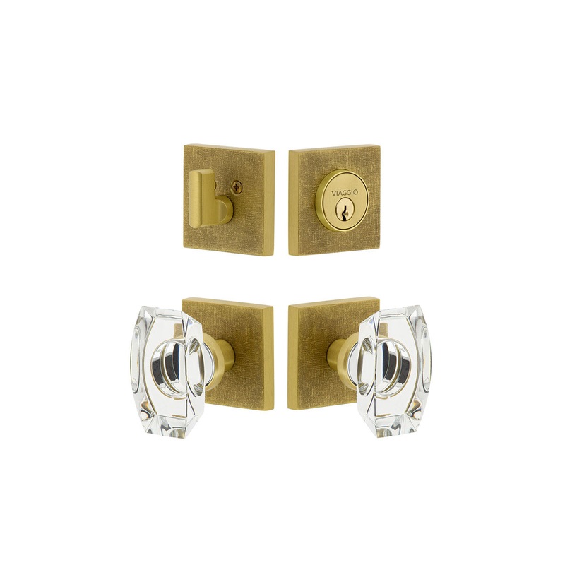 Quadrato Linen Rosette Entry Set with Stella Knob in Satin Brass
