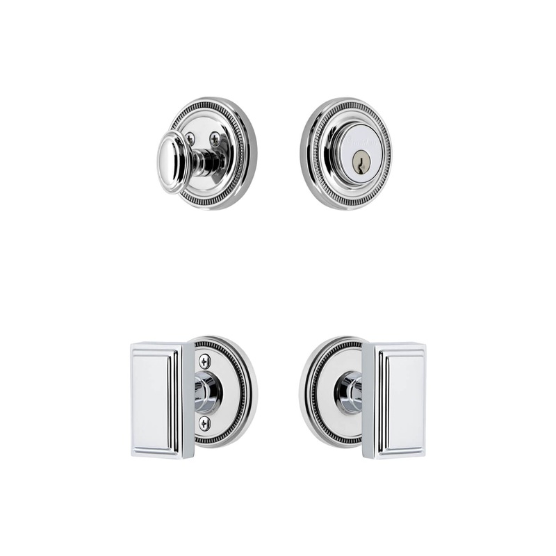 Soleil Rosette Entry Set with Carre Knob in Bright Chrome