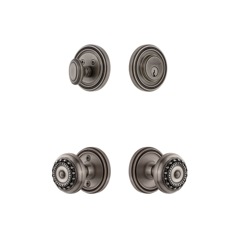 Soleil Rosette Entry Set with Parthenon Knob in Antique Pewter