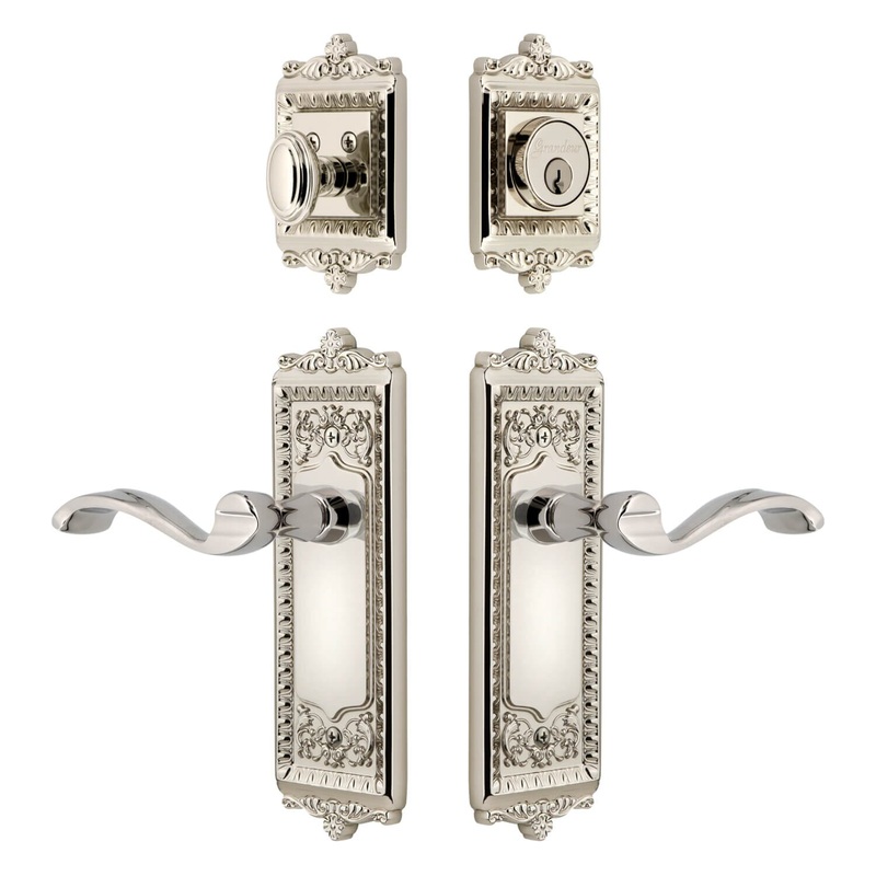 Windsor Long Plate Entry Set with Portofino Lever in Polished Nickel