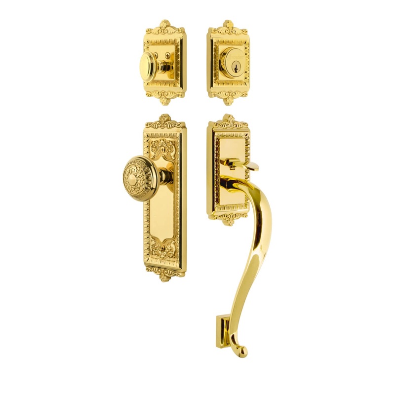 Windsor Plate S Grip Entry Set Windsor Knob in Lifetime Brass