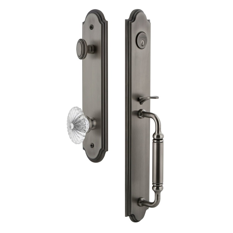 Arc One-Piece Handleset with C Grip and Burgundy Knob in Antique Pewter