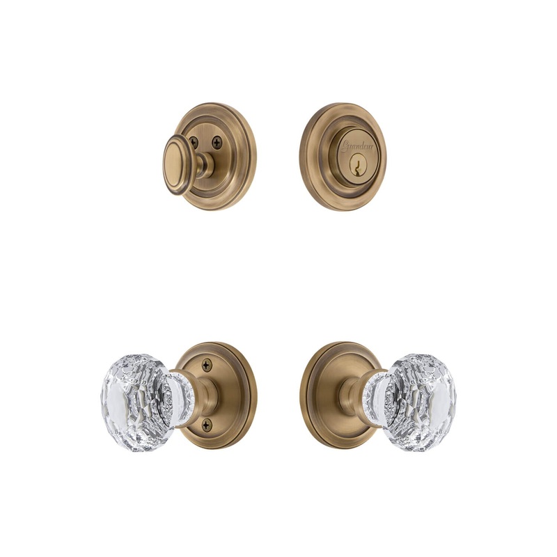 Circulaire Rosette Entry Set with Brilliant Crystal Knob in Vintage Brass