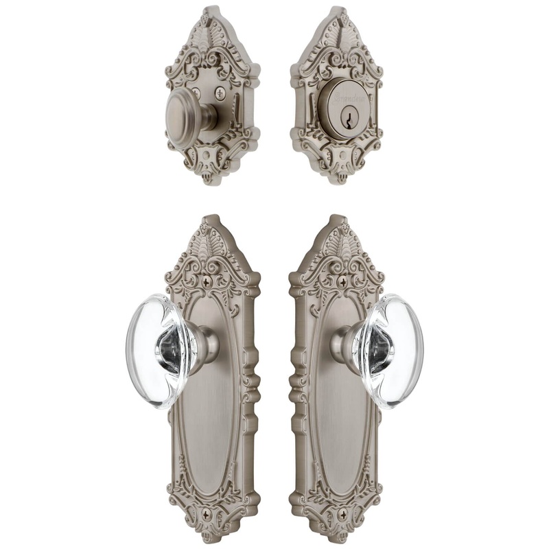 Grande Victorian Long Plate Entry Set with Provence Crystal Knob in Satin Nickel