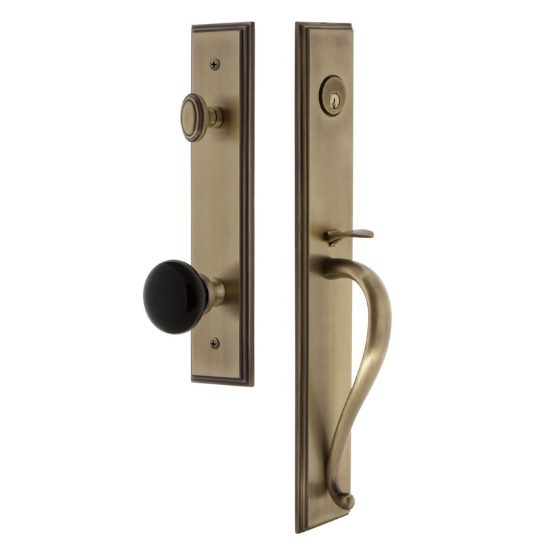 Grandeur Carr One-Piece Handleset with S Grip and Coventry Knob in Vintage Brass