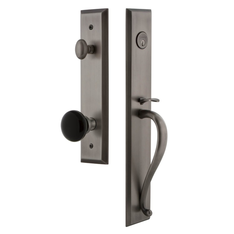 Grandeur Fifth Avenue One-Piece Handleset with S Grip and Coventry Knob in Antique Pewter