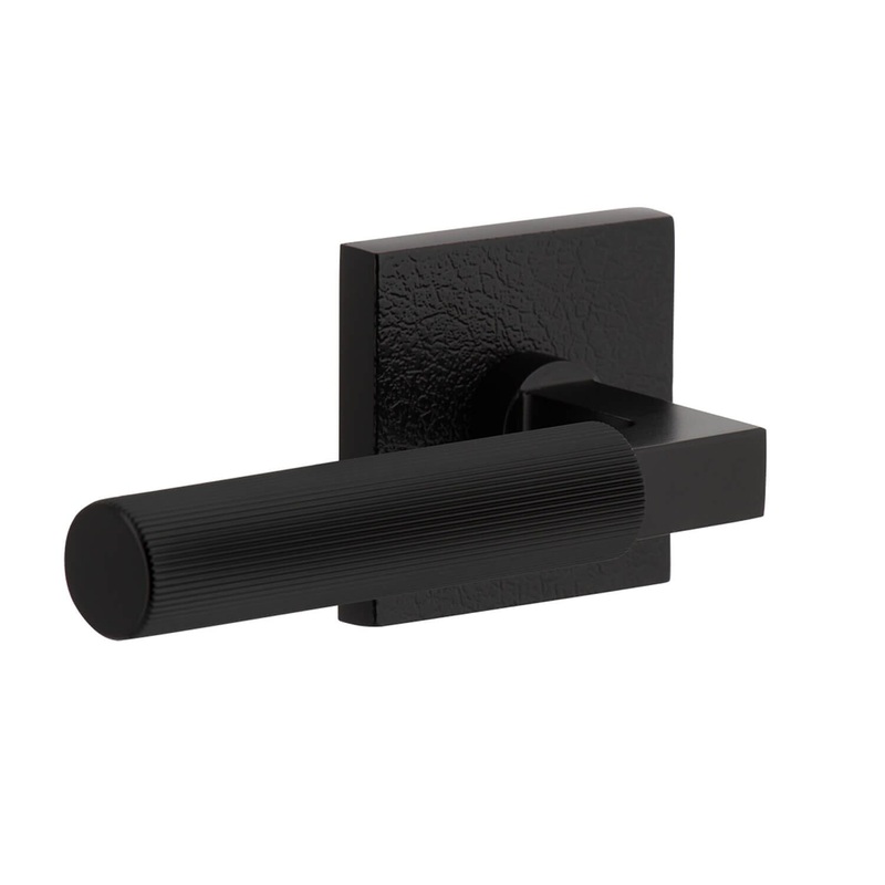 Quadrato Leather Rosette with Contempo Fluted Lever in Satin Black