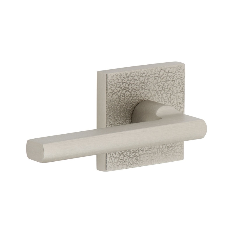 Quadrato Leather Rosette with Milano Lever in Satin Nickel