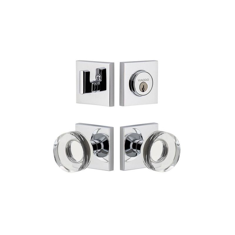 Quadrato Rosette Entry Set with Circolo Crystal Knob in Bright Chrome