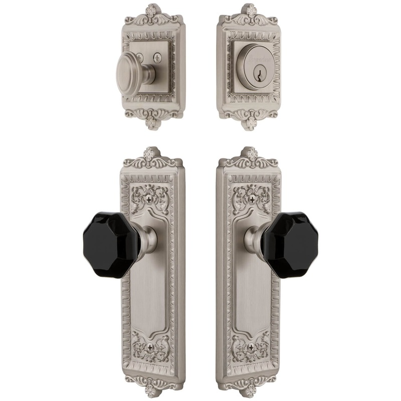 Windsor Long Plate Entry Set with Lyon Knob in Satin Nickel