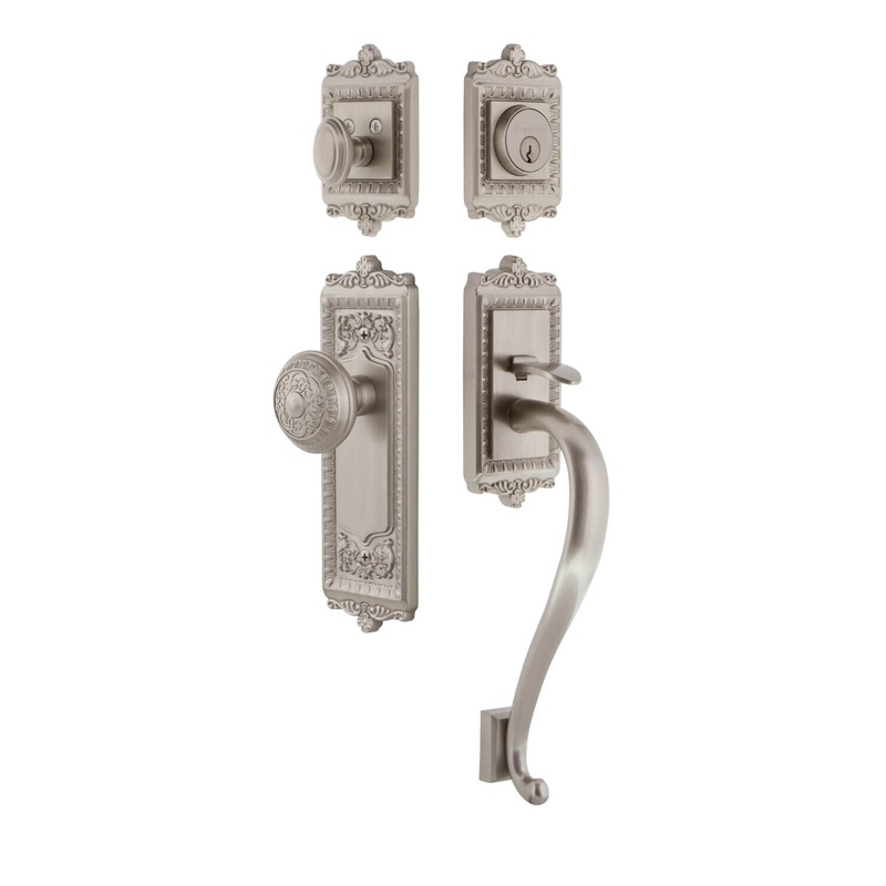 Windsor Plate S Grip Entry Set Windsor Knob in Satin Nickel