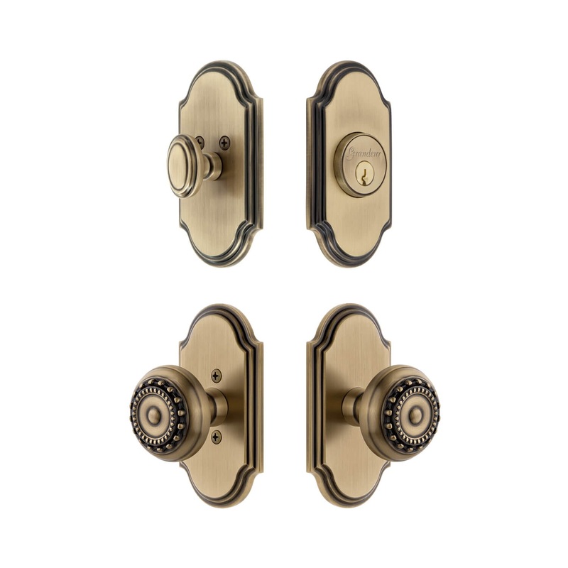 Arc Short Plate Entry Set with Parthenon Knob in Vintage Brass