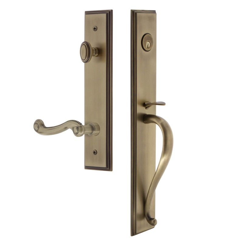 Carr One-Piece Handleset with S Grip and Newport Lever in Vintage Brass