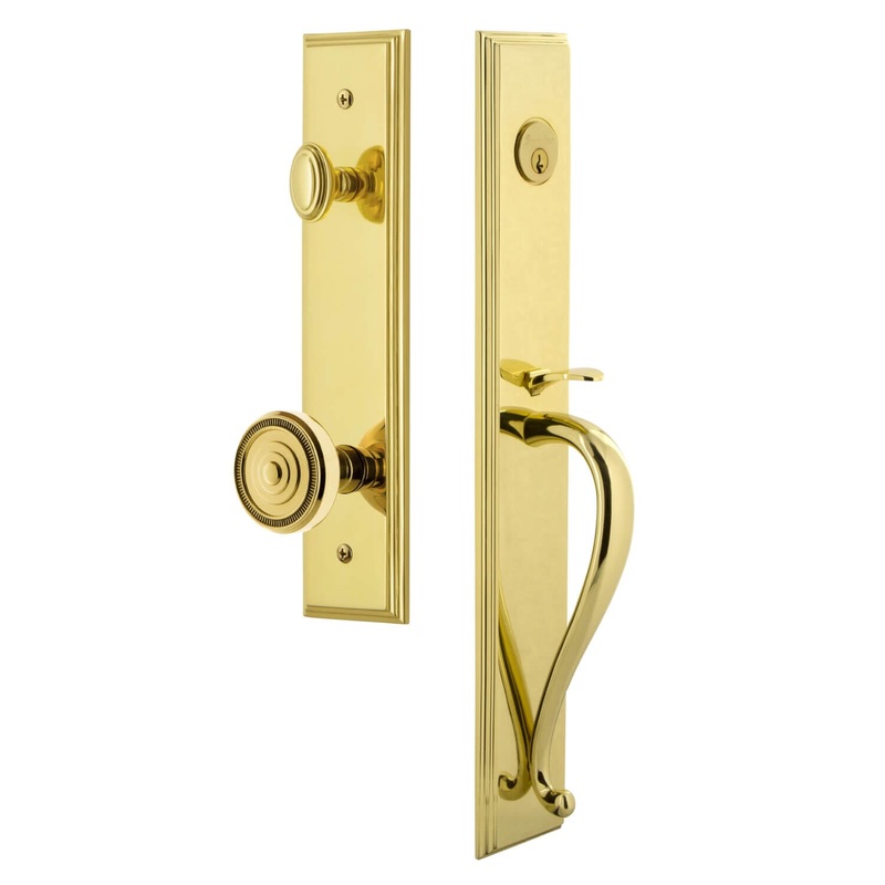 Carr One-Piece Handleset with S Grip and Soleil Knob in Lifetime Brass
