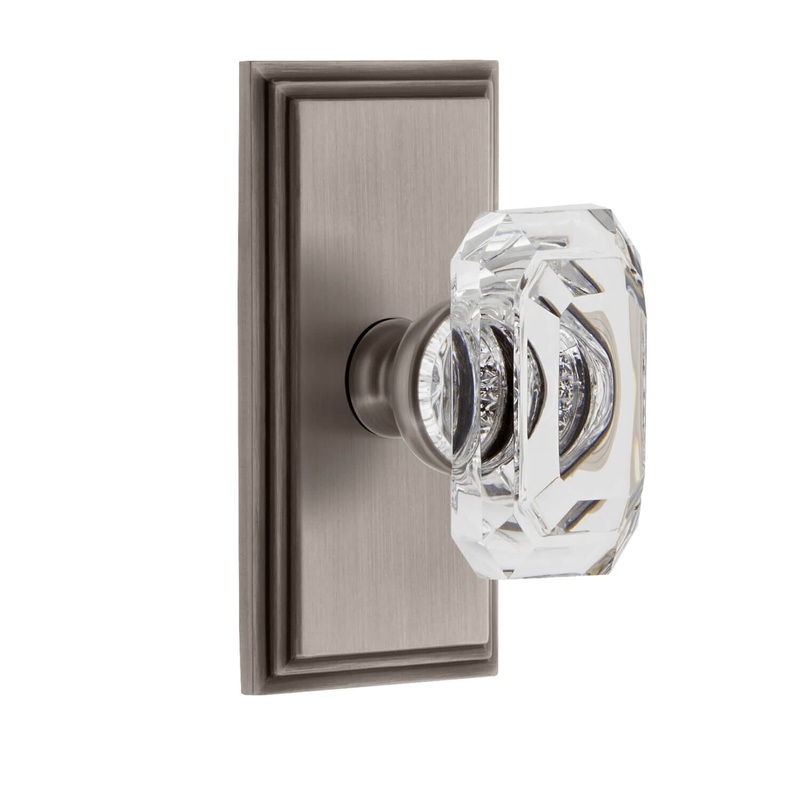 Carr Short Plate with Baguette Clear Crystal Knob in Antique Pewter
