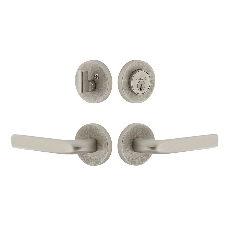 Circolo Linen Rosette Entry Set with Bella Lever in Satin Nickel