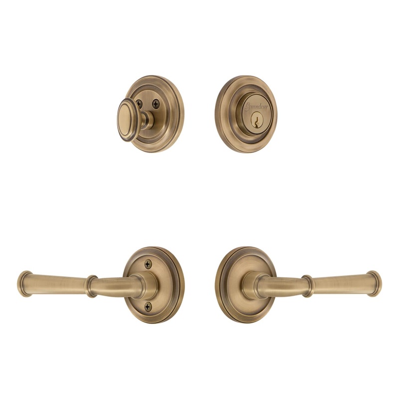Circulaire Rosette Entry Set with Georgetown Lever in Vintage Brass