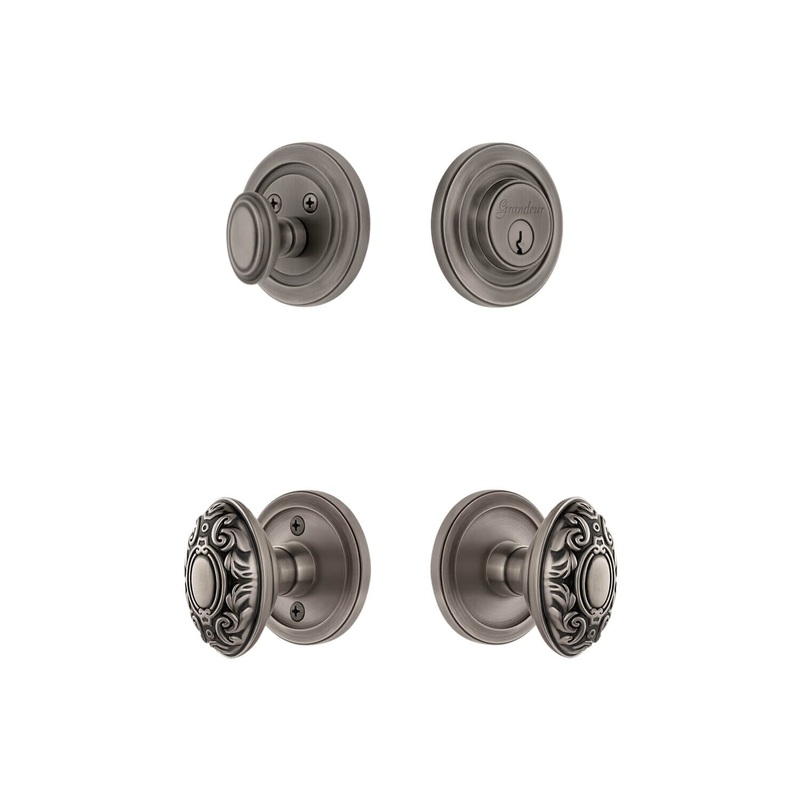 Circulaire Rosette Entry Set with Grande Victorian Knob in Antique Pewter