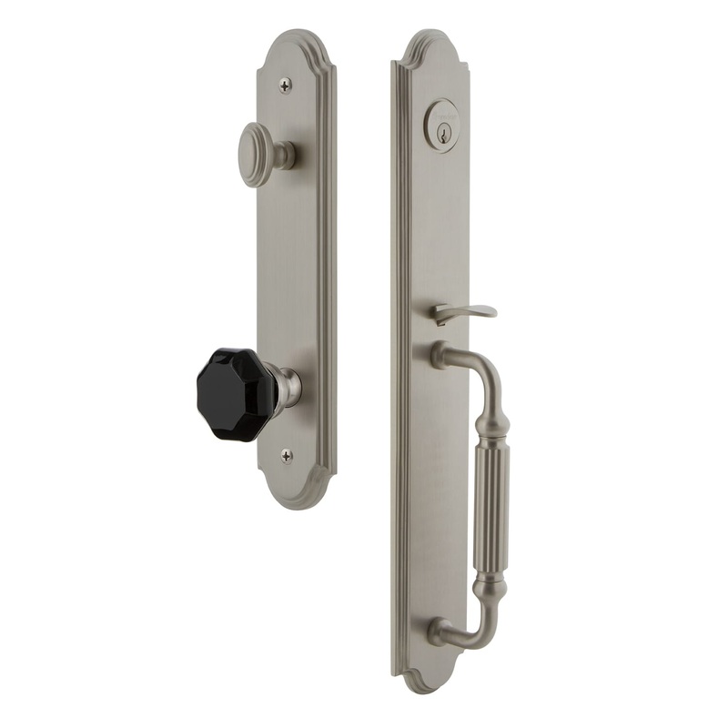 Grandeur Arc One-Piece Handleset with F Grip and Lyon Knob in Satin Nickel
