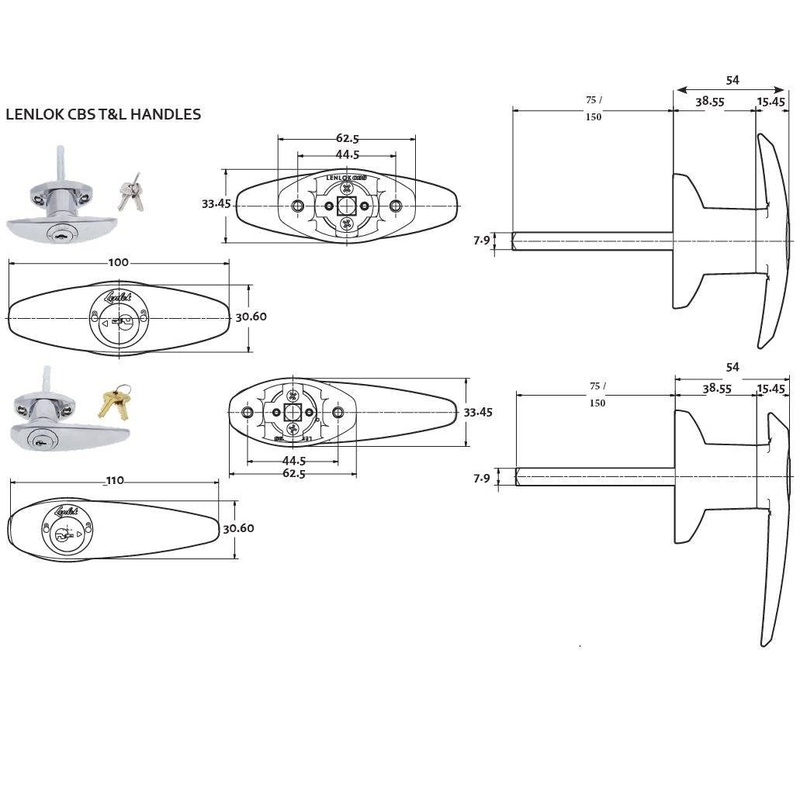 Lenlok T Handle, Rear Fixing,  150MM Shaft, C4 Keyed Alike KA3, , Chrome Plate