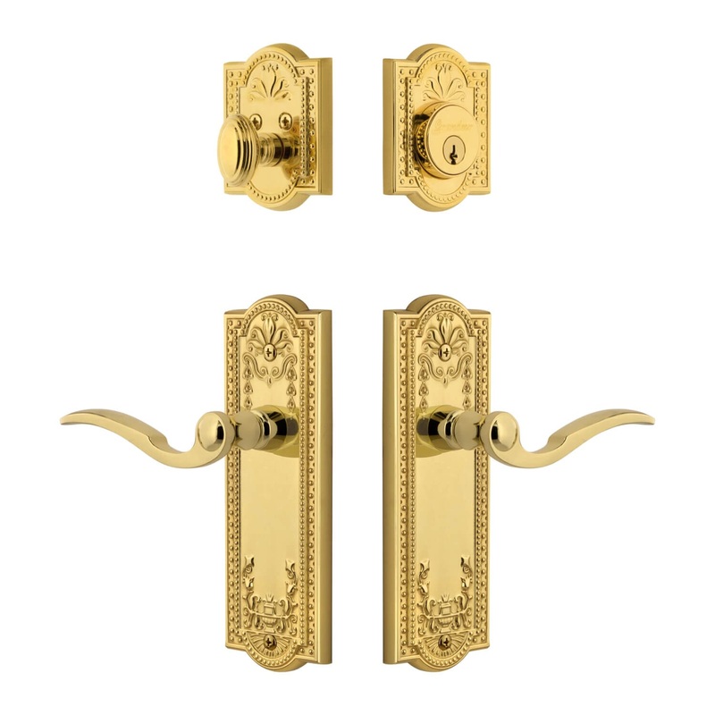 Parthenon Long Plate Entry Set with Bellagio Lever in Lifetime Brass