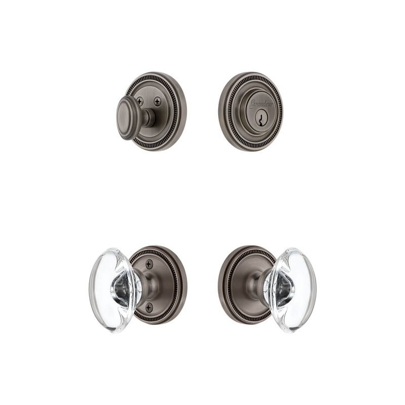 Soleil Rosette Entry Set with Provence Crystal Knob in Antique Pewter