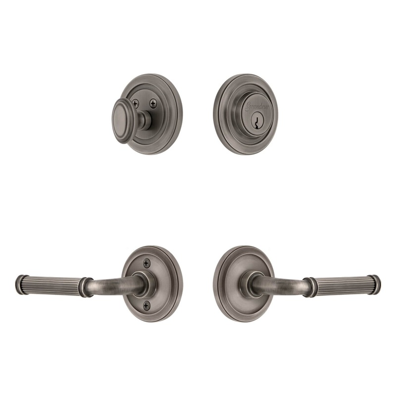 Circulaire Rosette Entry Set with Soleil Lever in Antique Pewter