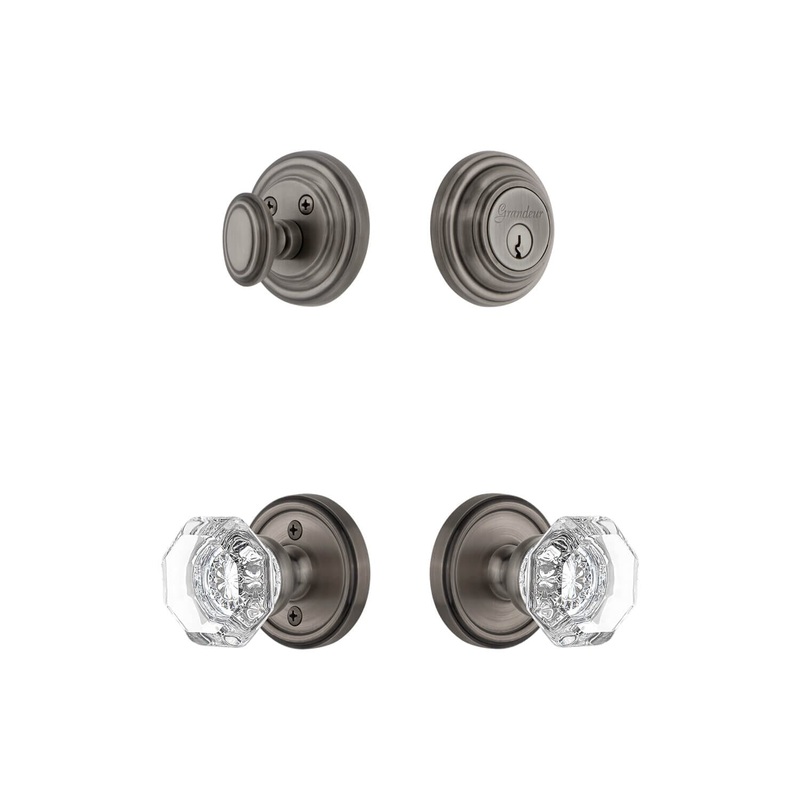 Georgetown Rosette Entry Set with Chambord Crystal Knob in Antique Pewter
