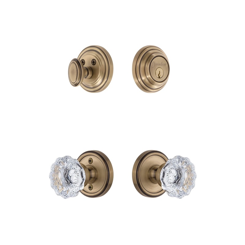 Georgetown Rosette Entry Set with Fontainebleau Crystal Knob in Vintage Brass