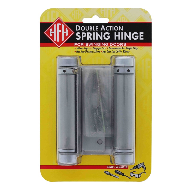 Lenlok Double Action, 100MM Spring Hinge, Display Pack, Satin Chrome