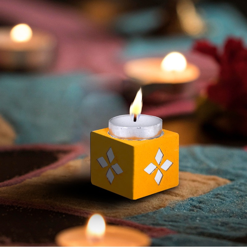 Mirror Art Tealight Holder Florista Yellow 1.5inch 1pc ( Candle Included 1pc)