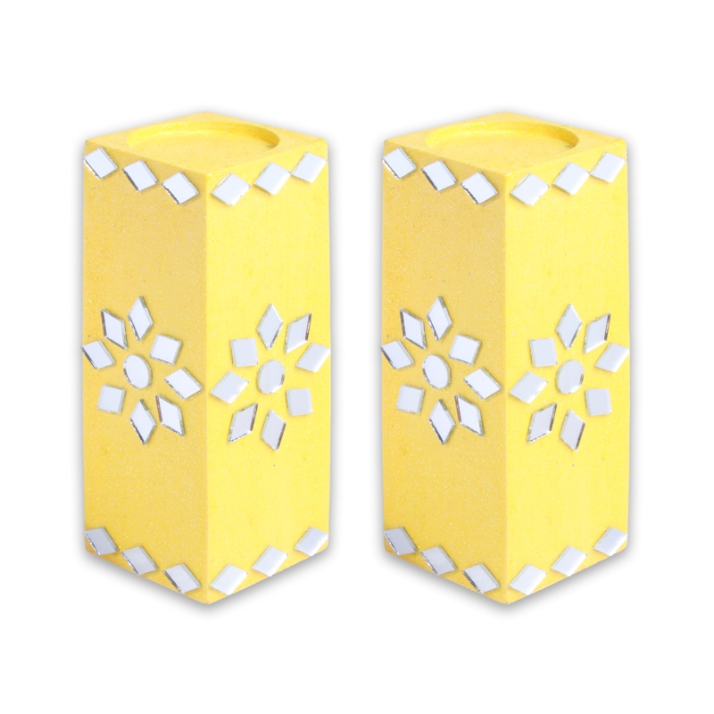 Mirror Art Tealight Holder Florista Yellow 5inch  – 2Pc