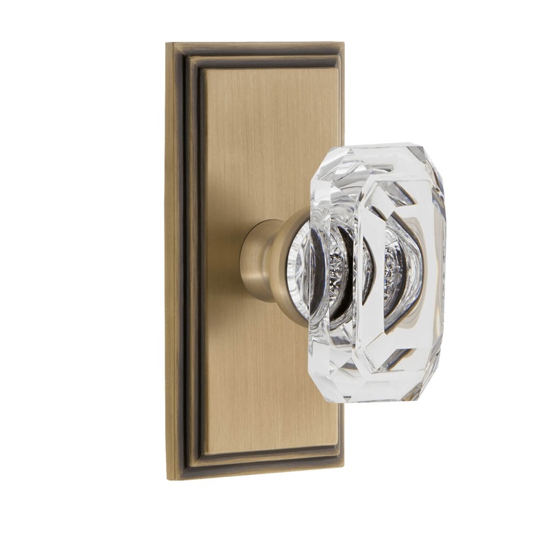 Carr Short Plate with Baguette Clear Crystal Knob in Vintage Brass