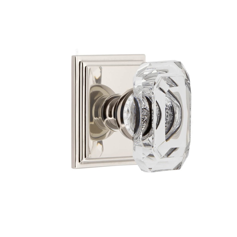 Carr Square Rosette with Baguette Clear Crystal Knob in Polished Nickel