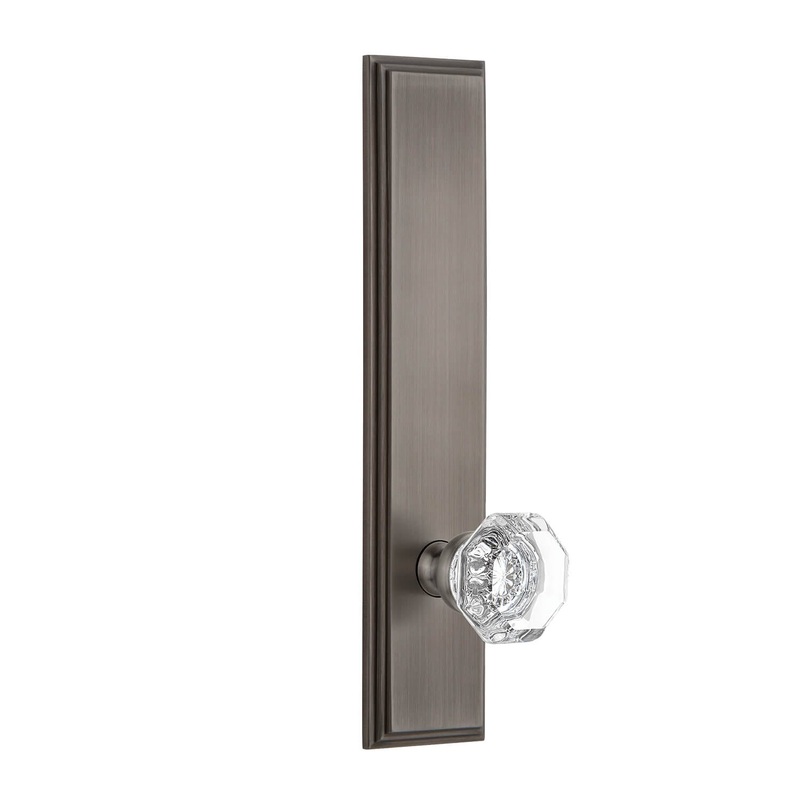 Carr Tall Plate with Chambord Crystal Knob in Antique Pewter