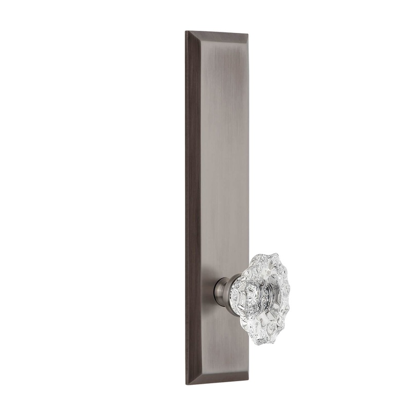 Fifth Avenue Tall Plate with Biarritz Crystal Knob in Antique Pewter