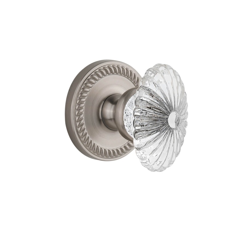 Newport Rosette with Burgundy Crystal Knob in Satin Nickel