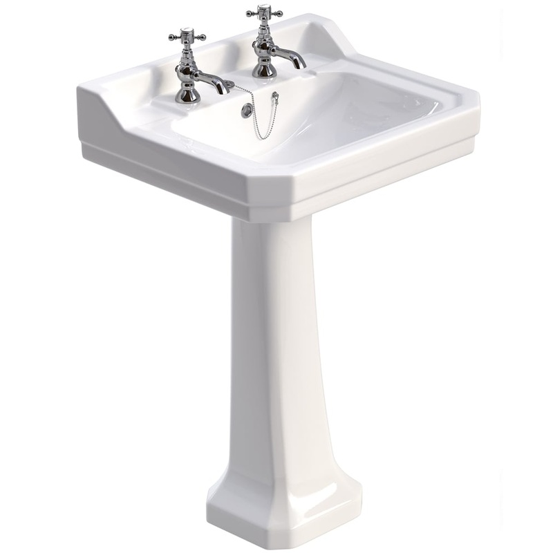 WESTBURY 61cm 2 Tap Hole Wash Basin & Full Pedestal