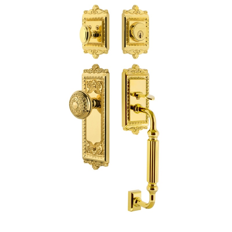 Windsor Plate F Grip Entry Set Windsor Knob in Lifetime Brass