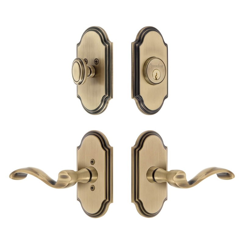 Arc Short Plate Entry Set with Portofino Lever in Vintage Brass