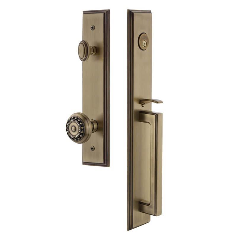 Carr One-Piece Handleset with D Grip and Parthenon Knob in Vintage Brass