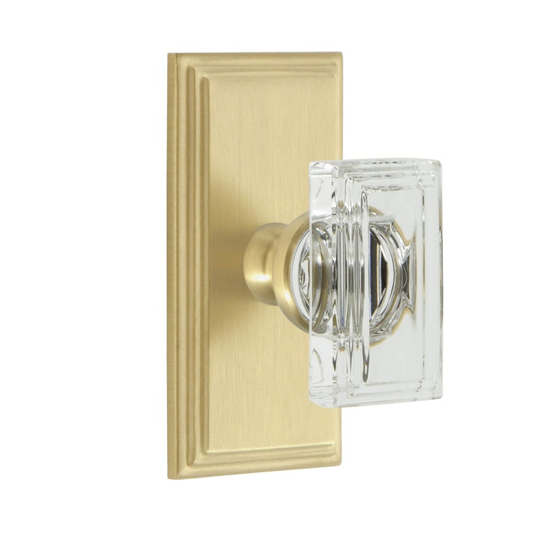 Carr Short Plate with Carr Crystal Knob in Satin Brass