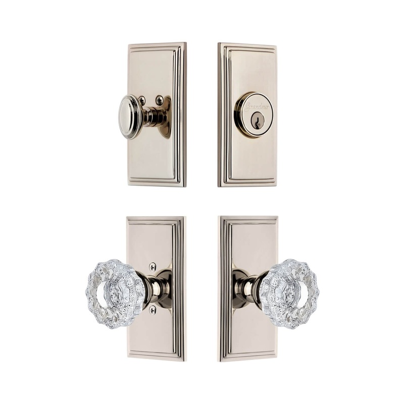 Carre Short Plate Entry Set with Versailles Crystal Knob in Polished Nickel