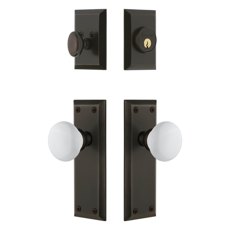 Fifth Avenue Long Plate Entry Set with Hyde Park Knob in Timeless Bronze