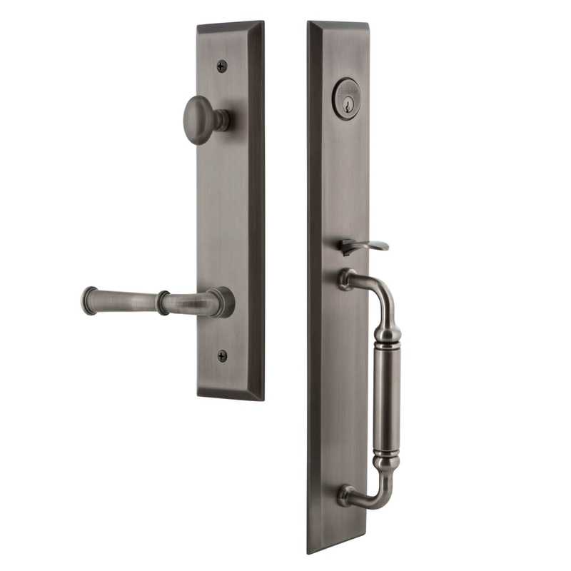 Fifth Avenue One-Piece Handleset with C Grip and Georgetown Lever in Antique Pewter