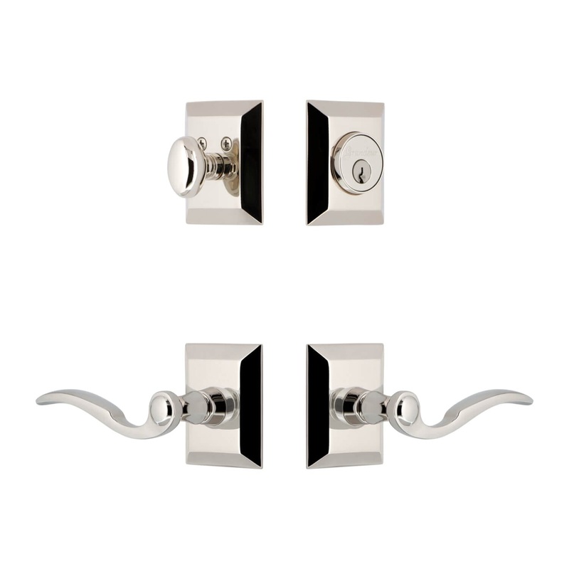 Fifth Avenue Square Rosette Entry Set with Bellagio Lever in Polished Nickel
