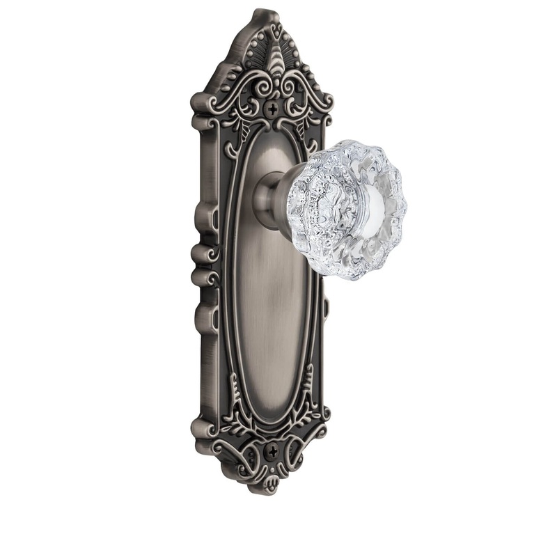 Grande Victorian Long Plate with Versailles Crystal Knob in Antique Pewter
