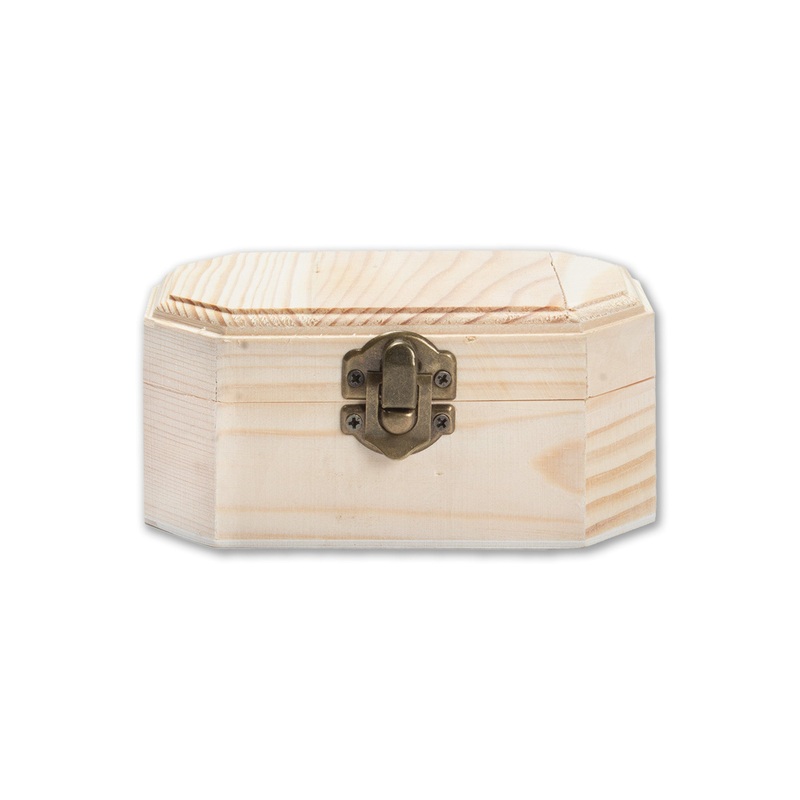Pinewood Box with Metal Latch Octagonal L4.75 x W2.75 x H2.2 1pc