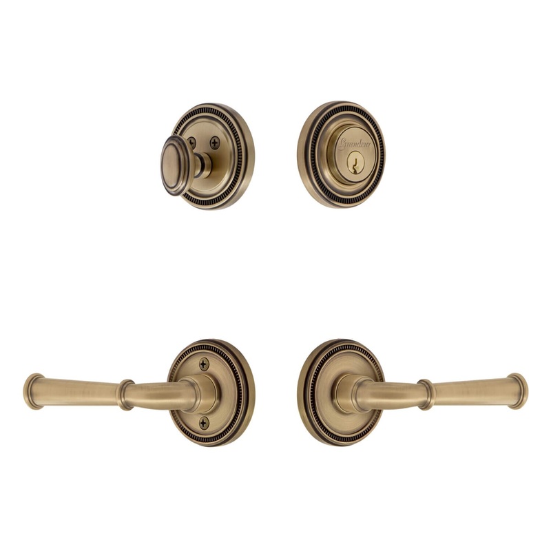 Soleil Rosette Entry Set with Georgetown Lever in Vintage Brass